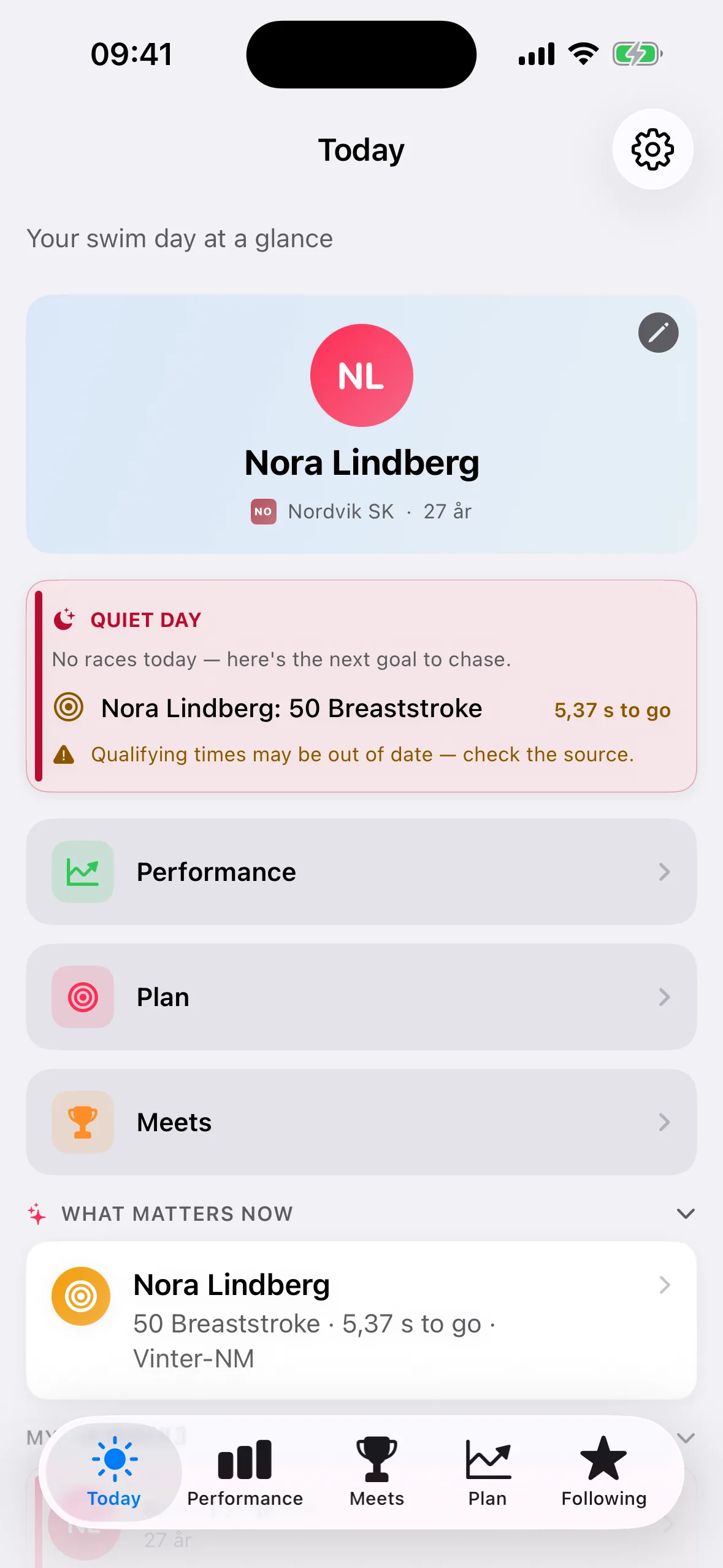 LaneStory Today screen showing the next goal and race-day status